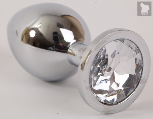 Анальная пробка серебряная с прозрачным кристаллом L 9,5х4см 47064-2-MM - Eroticon