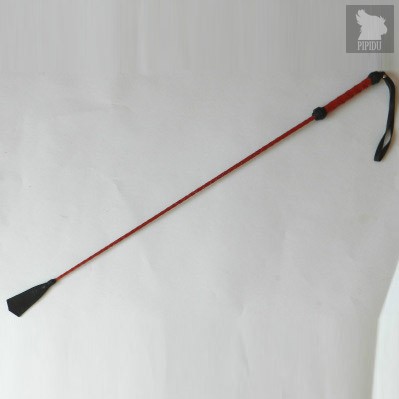 Длинный плетённый стек с наконечником-кисточкой и красной рукоятью - 85 см, цвет красный - Подиум