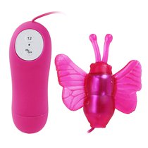 Розовый вибростимулятор с насадкой в виде бабочки, цвет розовый - Baile