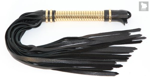 Чёрная кожаная плетка с золотистой рукоятью - 50 см - БДСМ арсенал