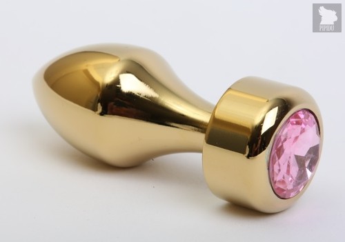 Золотистая анальная пробка с широким основанием и розовым кристаллом - 7,8 см - 4sexdreaM