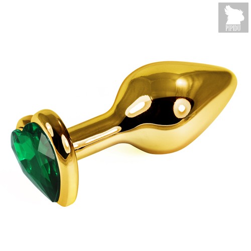 LOVETOY Heart Золотая пробка с изумрудным кристаллом, l-7,5 см, d=3 см, цвет зеленый - LoveToy