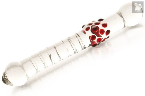 Стеклянный стимулятор с ручкой-шаром и цветными пупырышками - 21 см, цвет прозрачный - Sexus