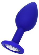 Синяя силиконовая анальная пробка Brilliant с прозрачным кристалллом - 7 см, цвет прозрачный - Toyfa