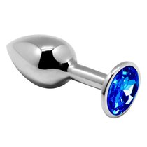 Серебристая анальная втулка с синим кристаллом Mini Metal Butt Plug Size M - 8 см., цвет синий - Adrien Lastic