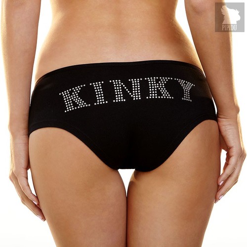 Трусики-слип с надписью стразами Kinky, цвет черный, размер M-L - Hustler Lingerie