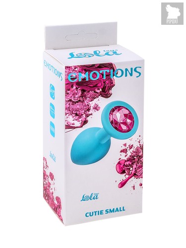 Малая голубая анальная пробка Emotions Cutie Small с розовым кристаллом - 7,5 см, цвет голубой - Lola Toys