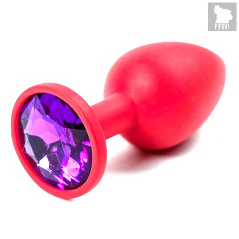 Анальная пробка Silicone Red 2.8 с кристаллом, цвет красный/фиолетовый - Luxurious Tail