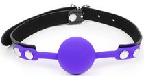 Фиолетовый кляп-шарик с черным ремешком, цвет фиолетовый/черный - Bioritm