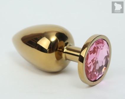 Золотистая металлическая анальная пробка с розовым стразом - 9,5 см - 4sexdreaM