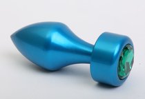Синяя анальная пробка с зеленым стразом - 7,8 см, цвет синий - 4sexdreaM