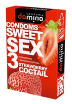 Презервативы для орального секса DOMINO Sweet Sex с ароматом клубничного коктейля - 3 шт. - LUXLITE