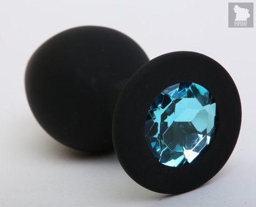 Чёрная силиконовая пробка с голубым стразом - 8,2 см, цвет черный - 4sexdreaM