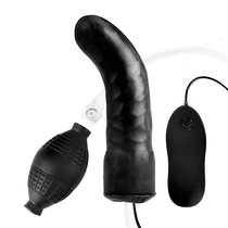 Чёрный изогнутый фаллос с вибрацией и расширением - 16 см, цвет черный - Lux Fetish