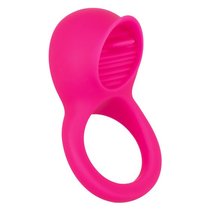 Ярко-розовое эрекционное кольцо Silicone Rechargeable Teasing Tongue Enhancer, цвет розовый - California Exotic Novelties