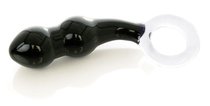 Чёрный анальный стимулятор из стекла с ручкой-кольцом - 11,5 см, цвет черный - Sexus