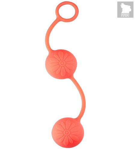 Оранжевые вагинальные шарики с цветочками на поверхности, цвет оранжевый - Dream toys