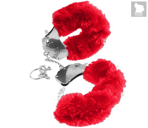 Наручники Original Furry Cuffs металлические с мехом, цвет красный - Pipedream