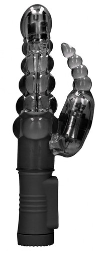 Черный вибратор-кролик Rotating Bubbles - 23,2 см., цвет черный - Shots Media