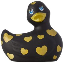Черный вибратор-уточка I Rub My Duckie 2.0 Romance с золотистым принтом, цвет золотой/черный - Big Teaze Toys