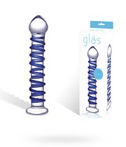 Стеклянный фаллоимитатор с голубой внешней спиралью - 18,5 см, цвет прозрачный - Gläs