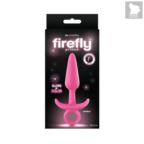 Анальная пробка среднего размера с кольцом, светящаяся в темноте Firefly - Prince - Medium - Pink, цвет розовый - NS Novelties