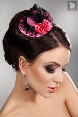 Розовая мини-шляпка с кружевом и цветами, цвет розовый, размер OS - Livia Corsetti