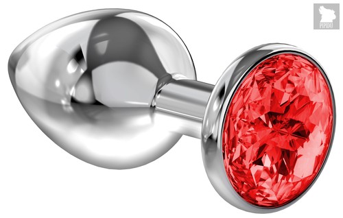 Большая серебристая анальная пробка Diamond Red Sparkle Large с красным кристаллом - 8 см - Lola Toys