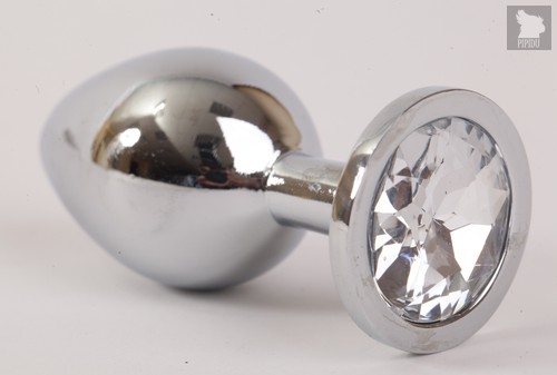 Анальная пробка серебряная с прозрачным кристаллом M 3,4х8,2 47064-1-MM - Eroticon