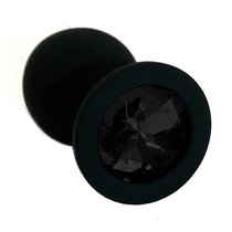 Чёрная силиконовая анальная пробка с чёрным кристаллом - 7 см, цвет черный - Kanikule