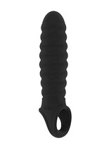 Чёрная ребристая насадка Stretchy Penis Extension No.32, цвет черный - Shots Media