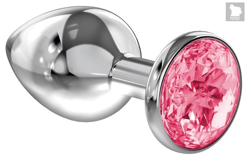 Большая серебристая анальная пробка Diamond Pink Sparkle Large с розовым кристаллом - 8 см - Lola Toys