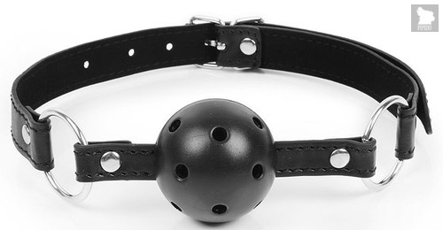 Черный кляп-шарик на регулируемом ремешке с кольцами, цвет черный - Bior toys