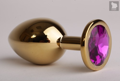 Анальная пробка золотая с фиолетовым кристаллом 3,4х8,2 47058-1-MM - Eroticon