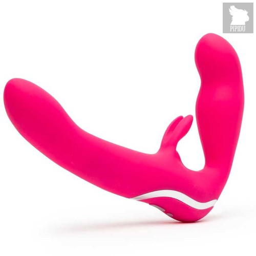 Ярко-розовый безремневой страпон Rechargeable Vibrating Strapless Strap-On, цвет розовый - Happy rabbit