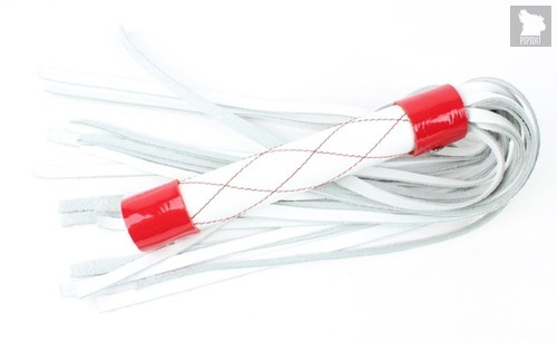 Бело-красная плеть средней длины с ручкой - 44 см., цвет белый/красный - БДСМ арсенал