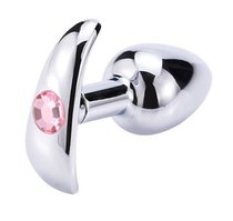 Серебристая анальная пробка для ношения с нежно-розовым кристаллом - 7 см., цвет розовый - Главсексмаг