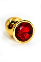 Золотистая алюминиевая анальная пробка с красным кристаллом - 6 см, цвет золотой/красный - Kanikule
