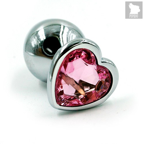 Анальная пробка со стразом Aluminium Silver Heart - Medium, цвет светло-розовый/серебряный - Kanikule