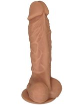 Телесный фаллоимитатор на присоске с мошонкой - 18,5 см., цвет телесный - Eroticon
