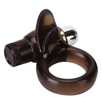 Дымчатое эрекционное кольцо VIBRO RING CLITORAL TONGUE BLACK - Seven Creations