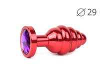Коническая ребристая красная анальная втулка с кристаллом фиолетового цвета - 7,1 см., цвет фиолетовый - anal jewelry plug