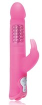 Розовый силиконовый вибратор с шариками и клиторальным отростком - 25 см., цвет розовый - Erotic Fantasy
