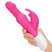 Розовый вибратор-кролик с вращающимися бусинами - 25 см., цвет розовый - Rabbit Essentials