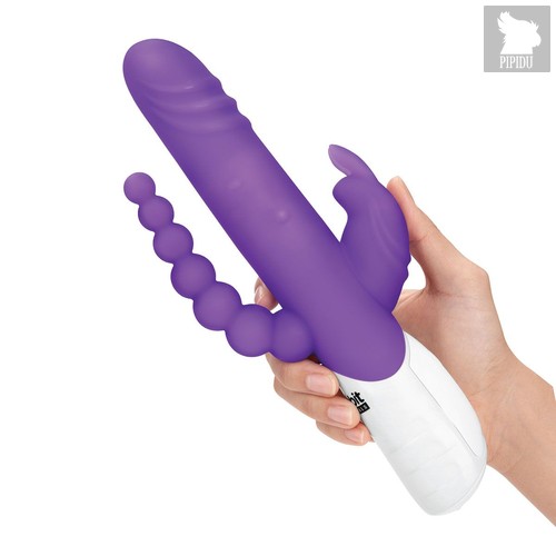 Фиолетовый вибратор-кролик с анальным стимулятором - 26 см., цвет фиолетовый - Rabbit Essentials