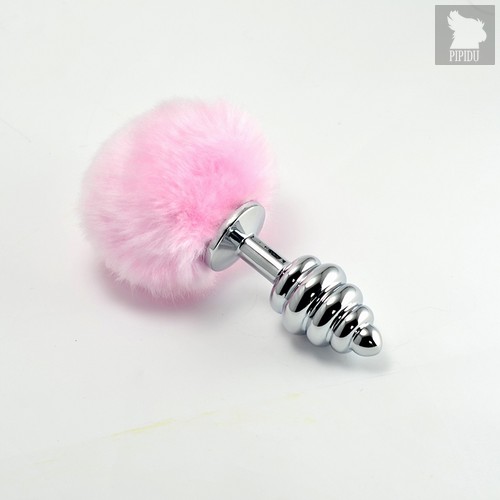 LOVETOY Tail Rabbit Spiral Серебряная пробка с розовым хвостиком, l=6,, цвет розовый - LoveToy