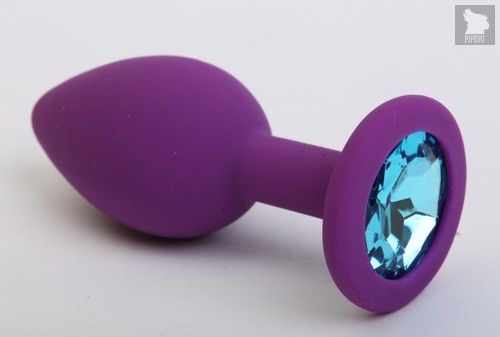 Фиолетовая силиконовая пробка с голубым стразом - 8,2 см, цвет фиолетовый - 4sexdreaM