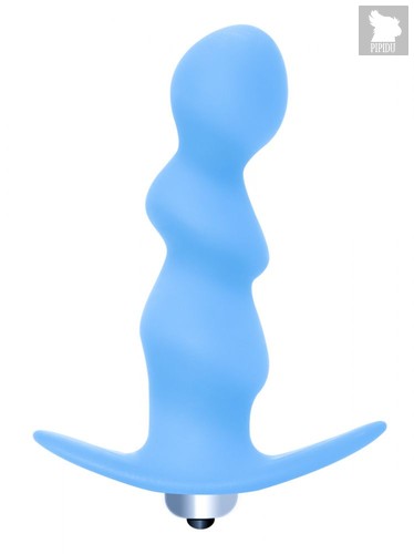 Голубая фигурная анальная вибропробка Spiral Anal Plug - 12 см., цвет голубой - Lola Toys