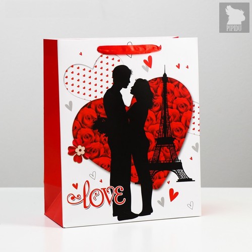 Подарочный пакет "Романтичная пара Love" - 32 х 26 см., цвет белый/красный - Сима-Ленд