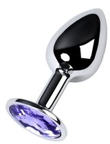 Серебристая конусовидная анальная пробка с фиолетовым кристаллом - 7 см., цвет фиолетовый - Toyfa